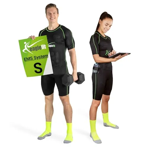 eaglefit PRO EMS Anzug Komplettsystem - Kabelloses EMS-Training für Zuhause - Elektrostimulatoren, perfekter Trainingsanzug mit 24 Elektroden für effektiven Muskelaufbau und Ausdauer, bietet Bewegungsfreiheit und individuellen Komfort.