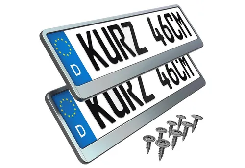 L & P Car Design Kennzeichenhalter für Auto 46 cm in Chrom Optik für kurze Kennzeichen, (2 Stück)