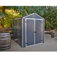 Gartenhaus CANOPIA by Palram Rubicon 185 x 229 cm - Grau mit Fußboden - Robustes Gartenhaus aus Kunststoff mit Satteldach, ideal für die Aufbewahrung von Gartengeräten und Möbeln.