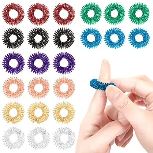 Akupressur Ring Massageringe für Finger Stachelige Sensorische Finger Ringe für Stressabbau Erwachsene Jugendliche 8 Farben 32 Stück