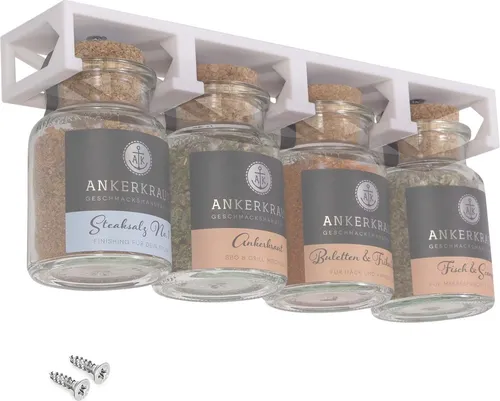 Gewürzregal Unterschrank Schrankhalter passend für 4 Ankerkraut Korkengläser Gewürzgläser Weiß