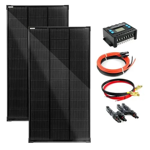 SOLARTRONICS Solar Set 2x 120W monokristalline Solarmodul 1070x580x35, 20A Laderegler blau+ Solarkabel, Batteriekabel + Solarstecker