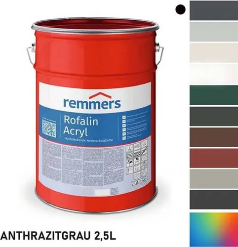 REMMERS ROFALIN ACRYL - 2.5 LTR (ANTHRAZITGRAU) - Hochwertiger Acryl-Lack für mineralische Untergründe, wetterfest und feuchtigkeitsregulierend, umweltgerecht und geruchsarm. Ideal für langlebige Farbanstriche.