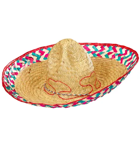 Mexikanischer Sombrero 52cm - Mexiko Strohhut mit farbiger Krempe