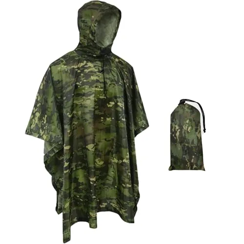 Fousam Regenponcho, Militärischer taktischer Poncho, Camouflage, vielseitig einsetzbar, wasserdicht, Regenmantel