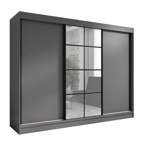 Oravelle 200 cm Graphit Kleiderschrank mit Spiegel und 4 Schubladen – Stil und Funktionalität - Geräumiger 3-türiger Kleiderschrank mit 4 Schubladen und 2 Kleiderstangen für optimale Aufbewahrung. Der moderne Spiegel verleiht Eleganz und der durchdachte Stauraum ist ideal für jedes Schlafzimmer.