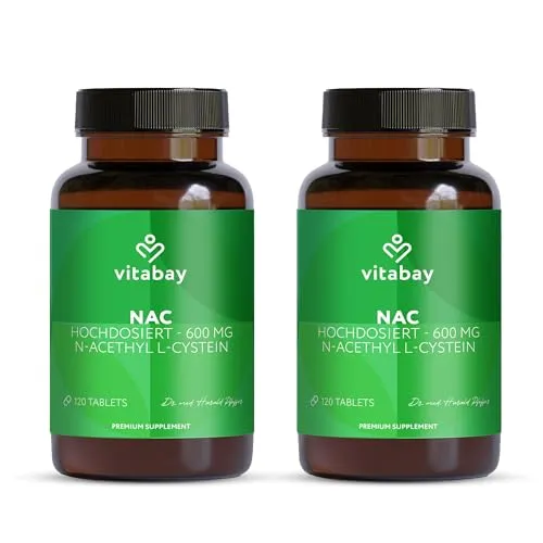 Vitabay NAC Kapseln 600mg – 240 Vegane Kapseln mit N-Acetyl-Cystein – Hochdosiertes N-Acetyl-L-Cystein - Laborgeprüft & Ohne Zusatzstoffe – Frei von Gentechnik & Vegan