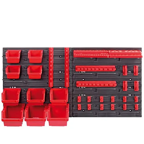 Kistenberg Wandregal Stapelboxen Werkzeughalterungen SET 35 tlg. Lochwand Sichtlagerkästen Sichtlagerboxen Sortimentskasten Werkstattwand (2x Werkzeugtafel 10x Kästen, Halterungen erweiterbar, KOR4)