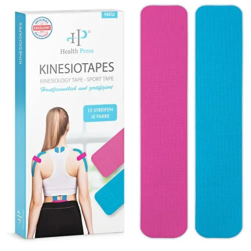 Health Press Kinesiotapes - 30 Precut Kinesiologie Tape Streifen - Medizinische Tapes & Zubehör - Hautfreundliches, dermatologisch getestetes Kinesiotape mit langer Haftbarkeit, ideal für Sport und Therapie.