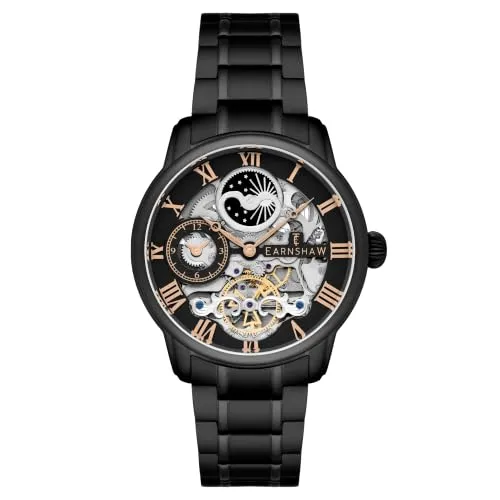 Thomas Earnshaw Herren 44mm Longitude Automatik-Skelettuhr mit Dual-Zeit und Sonnen & Mond Anzeige