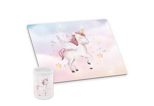 itenga Deluxe Schreibtischunterlage mit Stifteköcher - Einhorn Motiv - Elegante und rutschfeste Schreibtischunterlage aus hochwertigem Kunststoff, bietet eine glatte Schreibfläche und schützt vor Kratzern. Ideal für kreatives Arbeiten – abwaschbar und in verschiedenen Designs erhältlich.