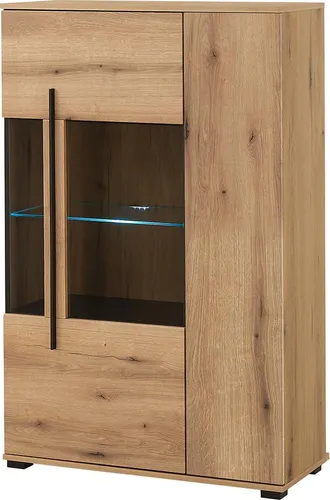 Lomadox Wohnzimmer-Set COLORADO-61, 4-teiliges Mega-Spar-Set in Eiche mit LED-Beleuchtung - Elegantes 4-teiliges Wohnzimmer-Set COLORADO-61 mit Vitrine, Vitrinenschrank und Lowboard in Eiche. Mit stimmungsvoller LED-Beleuchtung und Softclose-Schubladen für eine stilvolle und praktische Wohnraumgestaltung.