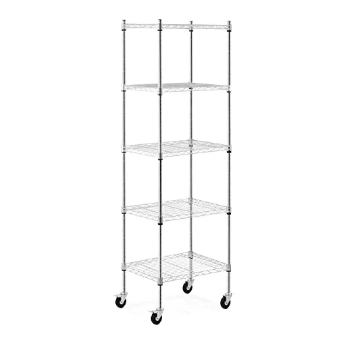 Royal Catering Metallregal 60 x 45 x 190 cm mit 4 Rollen - Robustes Metallregal für gewerbliche und private Nutzung, bietet 5 Ablagen mit hoher Tragfähigkeit und ist mobil dank 4 Rollen.