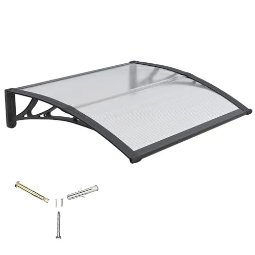 Vordach für Haustür,120x80cm Fenstervordach für Türen,Polycarbonat Pultvordach Überdachung für UV-,Regen- und Schneeschutz – Ideal für Veranda, Terrasse und Fenster