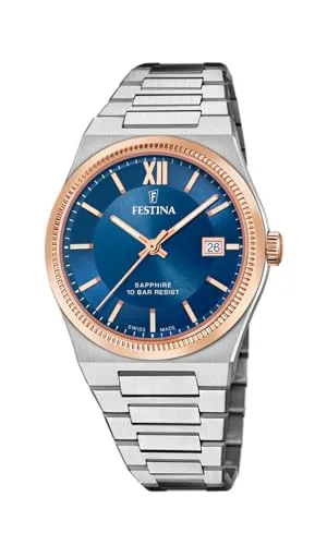 Festina Swiss Made Mens Rose Gold PVD-Plated Watch with Steel Bracelet F20036/2