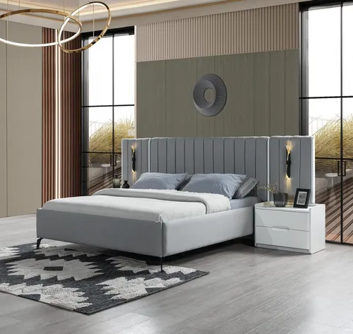 Modernes Schlafzimmer-Set mit Bett und 2 Nachttischen - Elegantes Schlafzimmer-Set für Jugendliche und Erwachsene, bestehend aus einem Bett mit Liegefläche 160 x 200 cm und 2 Nachttischen mit Schubladen. Stilvolles Design in Grau, ideal für ein modernes Ambiente.