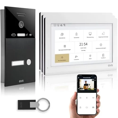 GVS IP Video Türsprechanlage mit Türöffner, RFID, 3X 10 Zoll Monitor & App