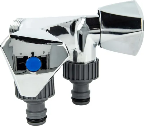 tecuro Doppel-Geräteventil mit 2 Abgängen - Hochglanzverchromt - Bad- & Duscharmaturen: Ideal zum Anschluss von Wasch- und Spülmaschinen, mit integriertem Rückflussverhinderer und einzeln absperrbaren Abgängen für maximale Flexibilität.