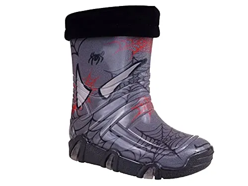 Goldkids Gummistiefel Regenstiefel Kinderstiefel gefüttert mit Innensocken Mädchen Jungen Unisex (Spinne, numeric_25)