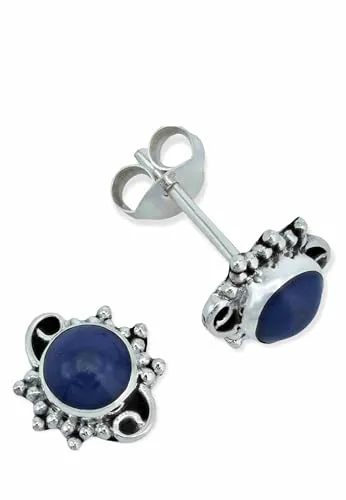 Ohrstecker 925 Silber Lapis Lazuli blauer Stein Edelstein Ohrringe echt Silber Damen Sterling Silber Stecker Geschenk(MOS-086-06)