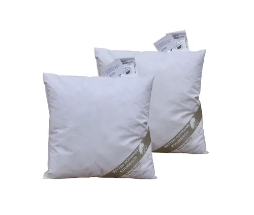Betten Hofmann Federkissen 2 Stück 40x40 cm – Komfortable Sofakissen - Kissen Set 40x40 cm – Vielseitig und bequem, ideal für Sofa und Bett. Mit 85% Federn und 15% Daunen, bieten sie optimale Unterstützung beim Liegen und Anlehnen. Hergestellt in Deutschland mit geprüfter Qualität und bis 60 °C waschbar.