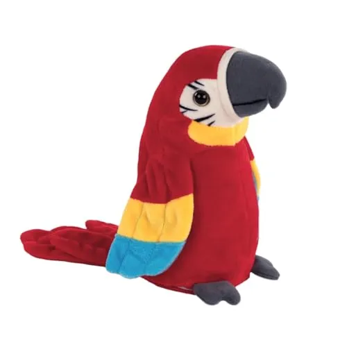 Idena 40358 - Plappertier Papagei in Rot, ca. 17 cm, Plüschtier spricht alles in witziger Stimme nach und bewegt dabei die Flügel, batteriebetrieben (Batterien nicht enthalten)