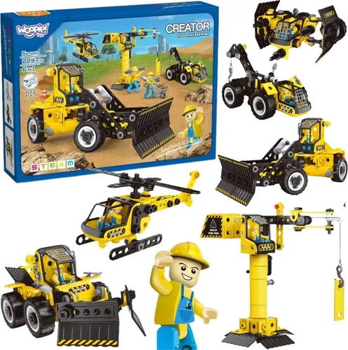 WOOPIE Klockbausteine – Konstruktionsspielzeug: Bauen Sie Baumaschinen, 8 verschiedene Modelle, fördert STEAM-Lernen