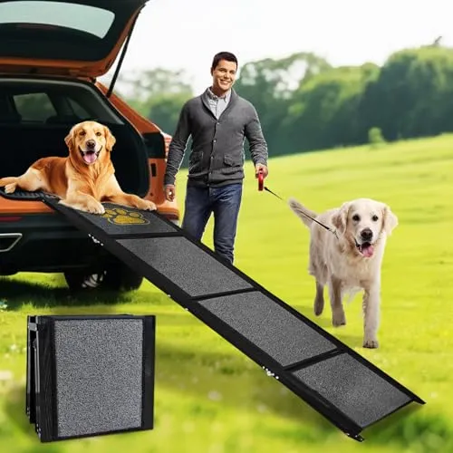 Hunderampe Auto Klappbar 170 x 50 cm Grau, mit Rutschfester Teppichoberfläche, bis 70 kg, Leicht Aluminium Haustierrampe für Autos, LKWs, SUV und Outdoor Treppen