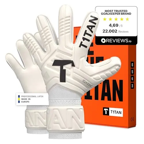 T1TAN Classic 1.0 White-Out Junior - Torwarthandschuhe für Kinder - Größe 5 - Erstklassige Torwarthandschuhe für Kinder mit optimaler Passform und hervorragendem Grip. Ideal für jedes Wetter, ausgestattet mit abriebfestem Haftschaum für maximale Langlebigkeit und Komfort.