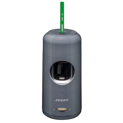 JOLLY elektrischer Anspitzer Günther grau - Spitzer & Radierer, leistungsstarker elektrischer Anspitzer in elegantem Grau, ideal für präzises Anspitzen von Bleistiften, inkl. Ladekabel für sofortige Nutzung.