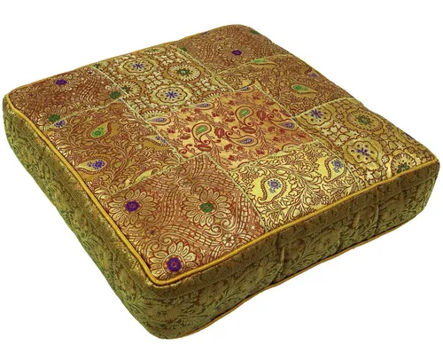GURU SHOP Orientalisches Eckiges Patchwork Kissen 40 cm in gold von Guru-Shop