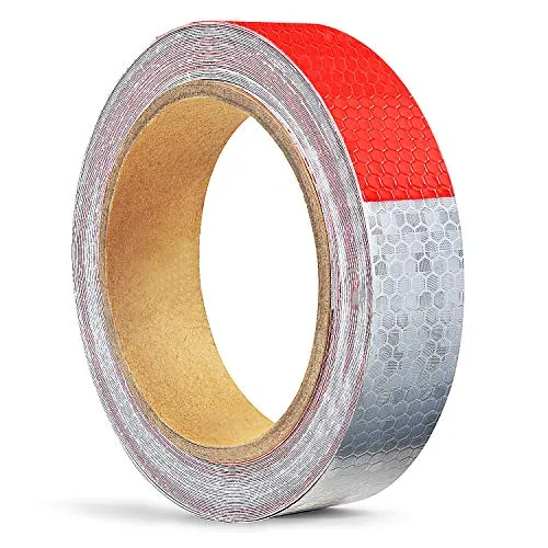 ONTWIE 2.5CM x 10M Reflektorband Klebeband Rot Weiß, Reflektorklebeband für Sicherheit Warnklebeband Sicherheit Markierung Band