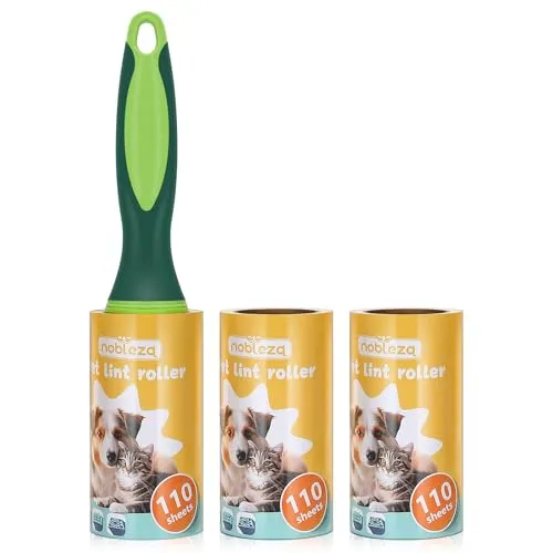 Nobleza Fusselrolle 330 Blatt, 3 Rollen mit 1 Abroller, Extra Klebrige Fusselrolle Kleidung, Fusselroller für Kleidung, Hundehaare, Katzenhaare, Tierhaare, Staub