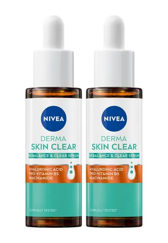 Nivea Gesichtsserum 2 x DERMA SKIN CLEAR Rebalance & Clear Serum 30 ml, 2-tlg.