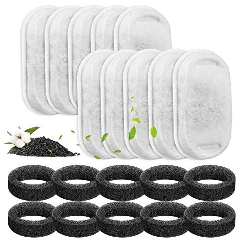 MyfatBOSS 20 Stück Katzenbrunnen Filter für 3.2L/2L/4L Edelstahl Trinkbrunnen, 10 Stück Kohlefilter Und 10 Stück Schaumfilter Trinkbrunnen Filter für Katzen und Hunde Wasserbrunnen PLWF003