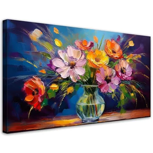 Feeby Bilder - Foto Geschenk - Bunter Blumenstrauß in Vase - 120x60 1tlg - Leinwandbilder Wohnzimmer - Wandbild über dem Bett - Bild Schlafzimmer - Aesthetic Zimmer Deko - Modern Pictures