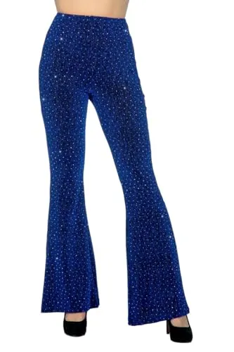 Metamorph Kostüm Disco Leggings für Damen – 70er Jahre Schlaghose in Blau mit Metallic-Schimmer