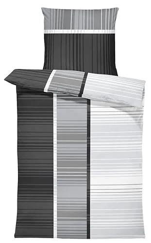 one-home Bettwäsche gestreift Streifen grafisch modern grau weiche Microfaser mit Reißverschluss, Größe: 135x200 cm, Farbe: anthrazit/grau