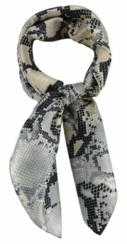 TigerTie Damen Nickituch Halstuch in grau silber schwarz beige Schlangenmuster - Größe 60 x 60 cm