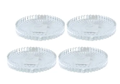 Dekohelden24 Kerzenteller aus Glas im 4er Set, rund und klar - Elegante Kerzenteller im 4er Set aus klarem Glas. Ideal zum sicheren Präsentieren von Kerzen und zum Schutz empfindlicher Oberflächen vor Wachs- und Rußflecken.