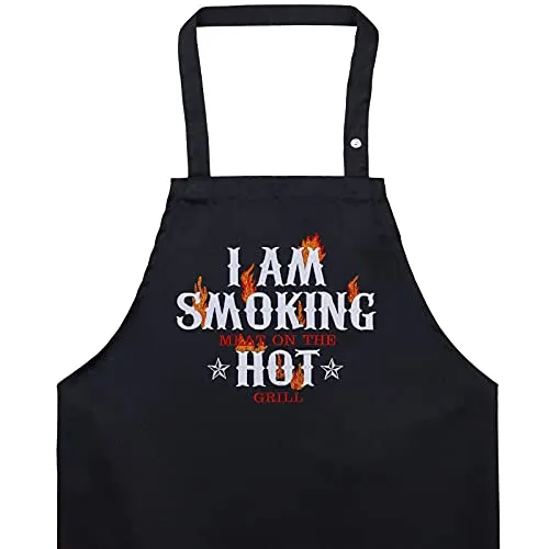 EXPRESS-STICKEREI BBQ Grillschürze - Lustige Kochschürze für Grillfans - Verstellbare Latzschürze für Männer/Frauen - Küchenschürze mit Spruch I am smoking hot