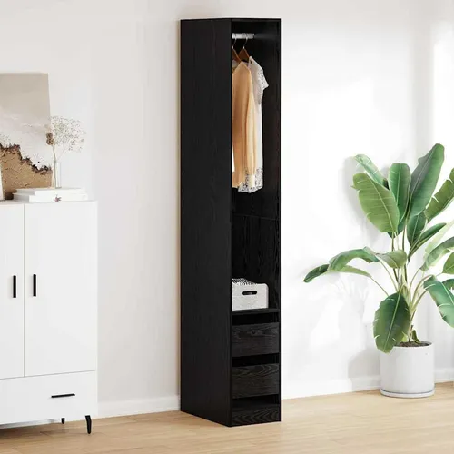 vidaXL Kleiderschrank Schwarz Eichen-Optik 50 x 30 x 200 cm - Moderner Kleiderschrank in Schwarz Eichen-Optik, ideal zur Aufbewahrung von Kleidung und Zubehör. Robuste Holzwerkstoffkonstruktion mit praktischen Regalen für mehr Ordnung im Schlafzimmer.