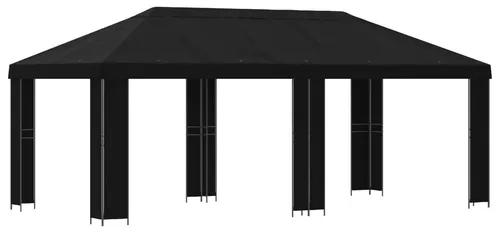vidaXL Garten Pavillon 6 x 3 m Schwarz - Moderner Gartenpavillon im Industrie-Stil für alle Sommeraktivitäten. Robuste Polyester- und Stahlkonstruktion bietet Stabilität und schützt vor Sonne. Ideal für Feiern und entspannte Stunden im Freien.