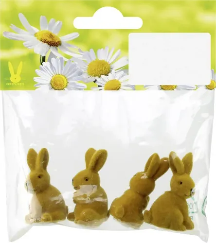 Osterhasen beflockt zum Kleben 3 cm braun 4 Stück  Skulptur