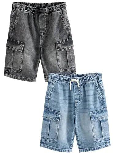 NEXT Jungen Cargo-Denimshorts 2er-Pack Grey/Mid Blue - Stylische Cargo-Denimshorts für Jungen aus 100% Baumwolle im praktischen 2er-Pack. Ideal für warme Tage und aktive Abenteuer. Perfekte Passform für jeden Anlass.