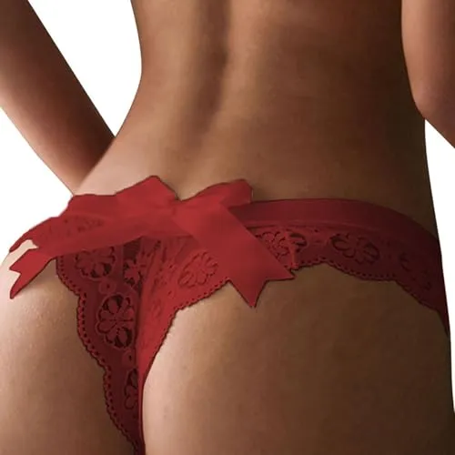 ROSVAJFY Spitzen Tanga Damen Höschen Schlüpfer Mittel Taille Unterhose Frauen Sexy Lace Slips Lingerie Panty Unterwäsche String (DE/NL/SE/PL, Alphanumerisch, L, Regular, Regular, Bordeaux)