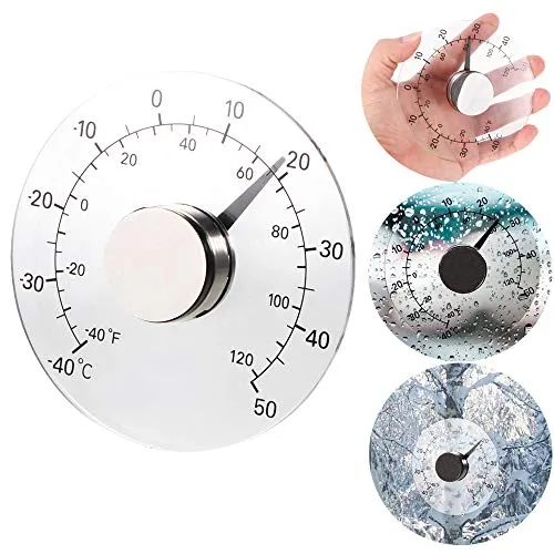 ALLOMN Außenthermometer, Transparentes Rundes Außenfenster Batteriefreies Selbstklebendes Wasserdichtes Heimthermometer, -40 bis 50 Grad Celsius, 10,7 cm Durchmesser