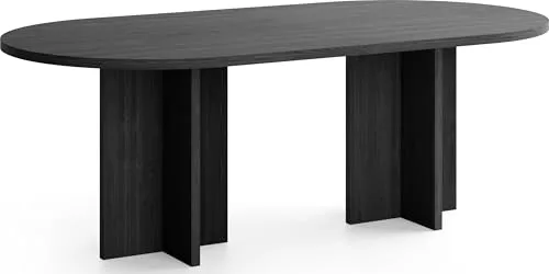 Ovaler Esstisch ASTER – Modernes Design für 8 Personen – 200 x 90 cm – Esche Schwarz - Eleganter ovaler Esstisch ASTER mit skulpturalem Design und stabiler Kreuzoptik. Ideal für gesellige Abende und gemeinsame Mahlzeiten. Hergestellt in der EU mit hochwertigen Materialien für langlebige Freude.