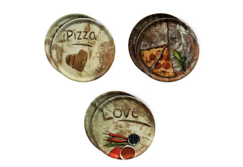 MamboCat Pizzateller 6er Set - Oliven-, Salami- & Lieblingspizza Ø 31cm - Pizzateller-Set mit 6 dekorativen Tellern in verschiedenen Designs, ideal für große Pizzen und festliche Anlässe. Aus hochwertigem Porzellan für sicheren Stand und ansprechende Präsentation.