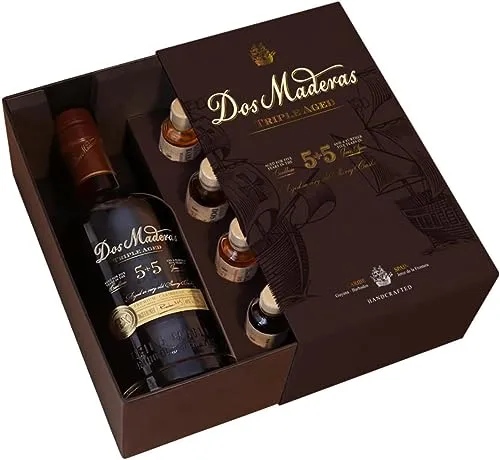 Dos Maderas 5+5 Geschenkbox mit 4 Miniaturen - Hochwertiger Rum mit 40% vol, ideal als Geschenk für Genießer, in eleganter Geschenkbox mit 4 Miniaturen.